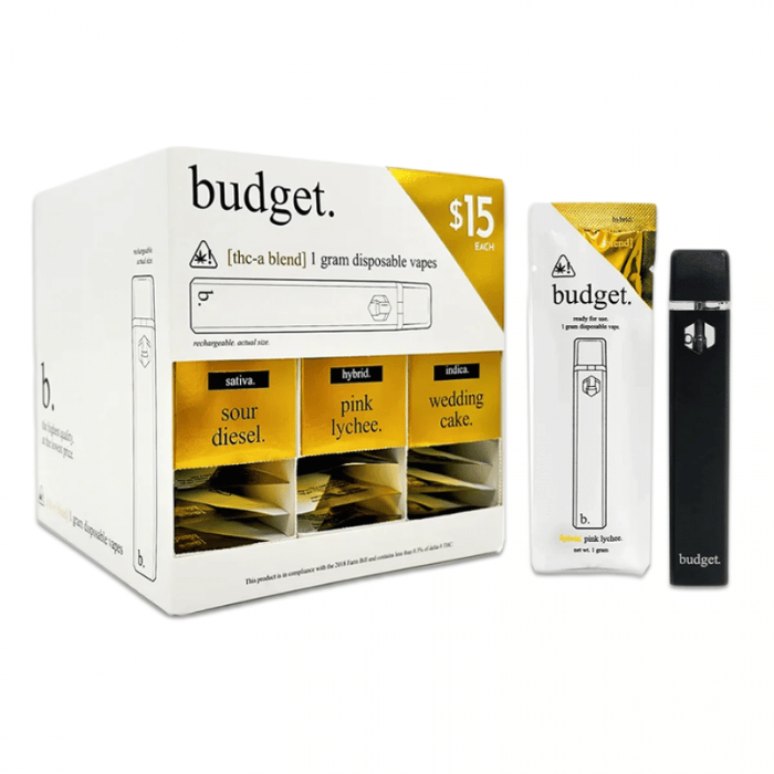 Budget D8 HHC THC-A Disposable Vape 1Gm/30CT Assorted Flavors Pack 